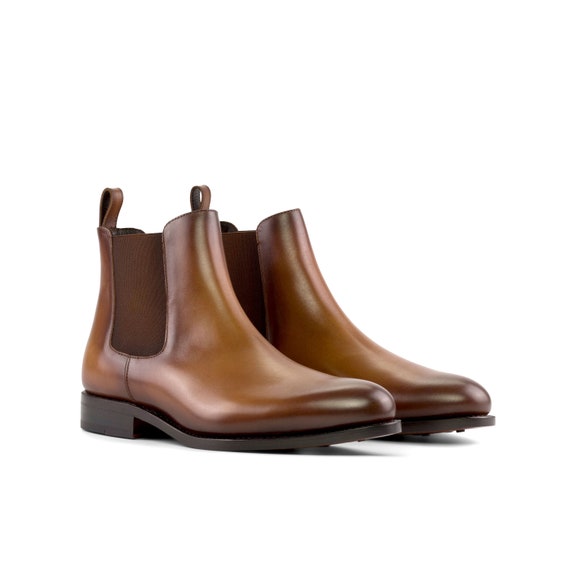 Handmade Brown Leather Chelsea Boots With Goodyear Welt  display picture 1