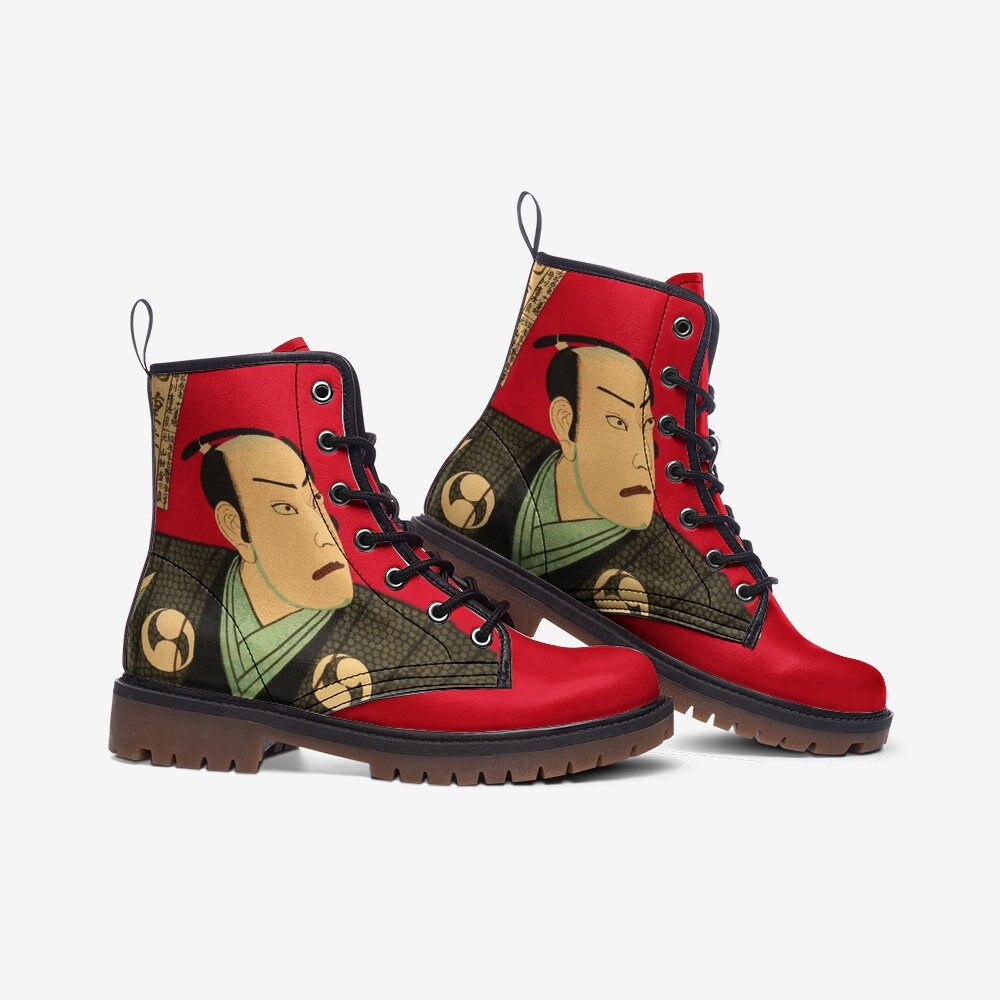 Vegan Leather Y2k Ukiyo-e Combat Boots size 41 90s lace up Red with Japanese Art 20471120 FW97 Dino Boots Founded in 1992 by Masahiro  main image 3