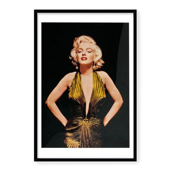 slim fit dress slacks Marilyn Monroe Gold Dress Poster – www.onawallnearyou.com