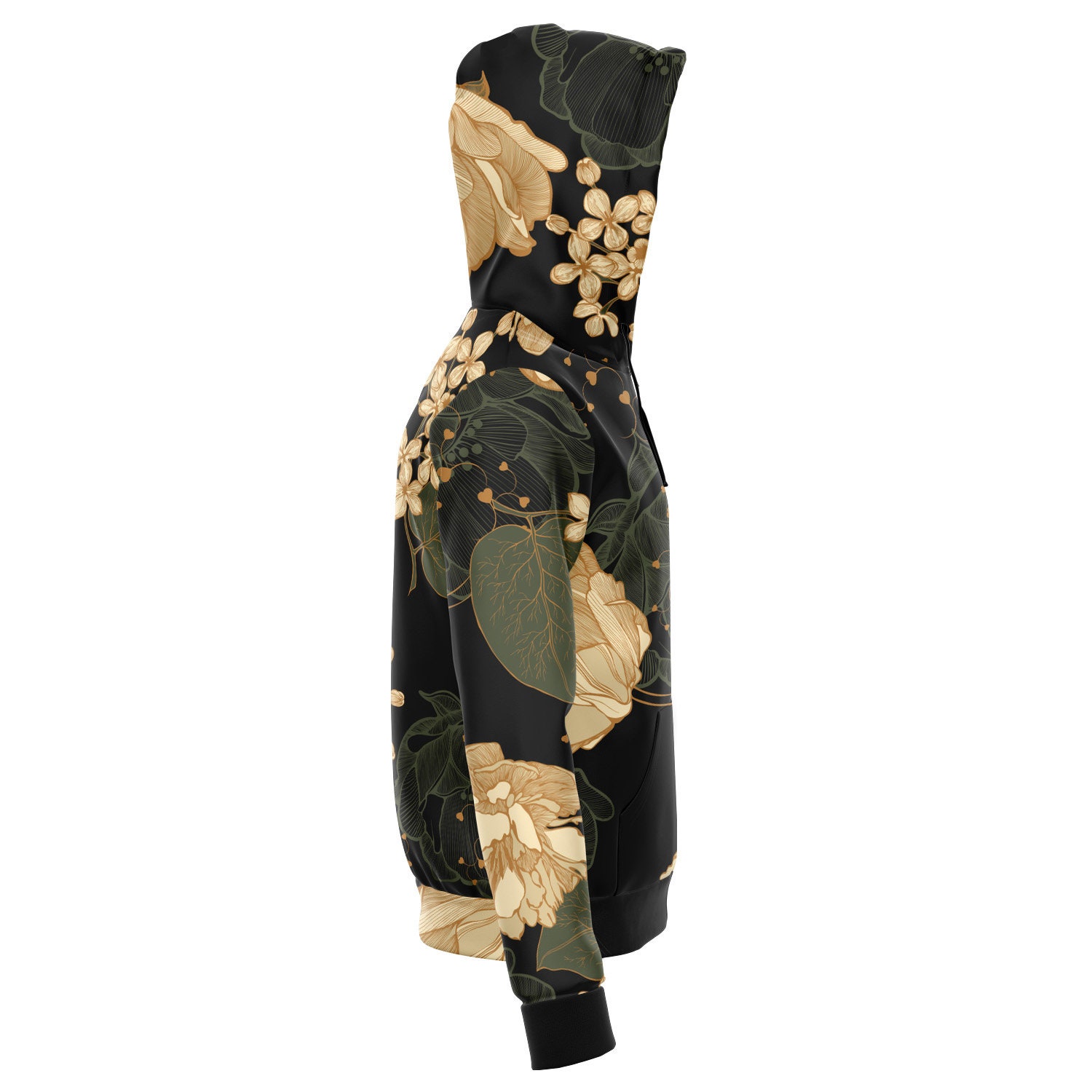 Art Nouveau Floral Hoodie, Art Deco Print Zip Hoodie, Harajuku Style ...