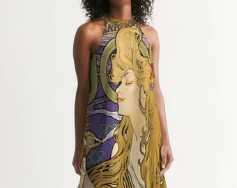 Alphonse Mucha Art Nouveau Women's Halter Dress