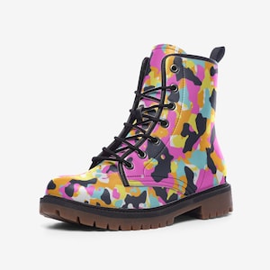 Y2K Vegan Leather Urban Camo Combat Boots, Ankle boots, lace up boots