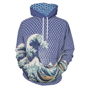 Sweat à Capuche Grande Vague De Kanagawa – Art Japonais, Motif Mont Fuji & Bateau – Hommage à Hokusai, Style Décontracté