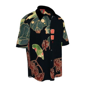 Ukiyo-e Silk, Linen or Cotton Shirt, Black, Japanese Art Short Sleeve Shirt, Bowling Shirt, Hawaiian Shirt