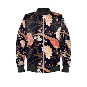 Harajuku Velvet or Satin Bomber Jacket, Floral Jacket, Handmade Designer Jacket for men or women