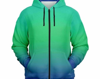 Athletic Zip-Up Hoodie - Blue Green Fade