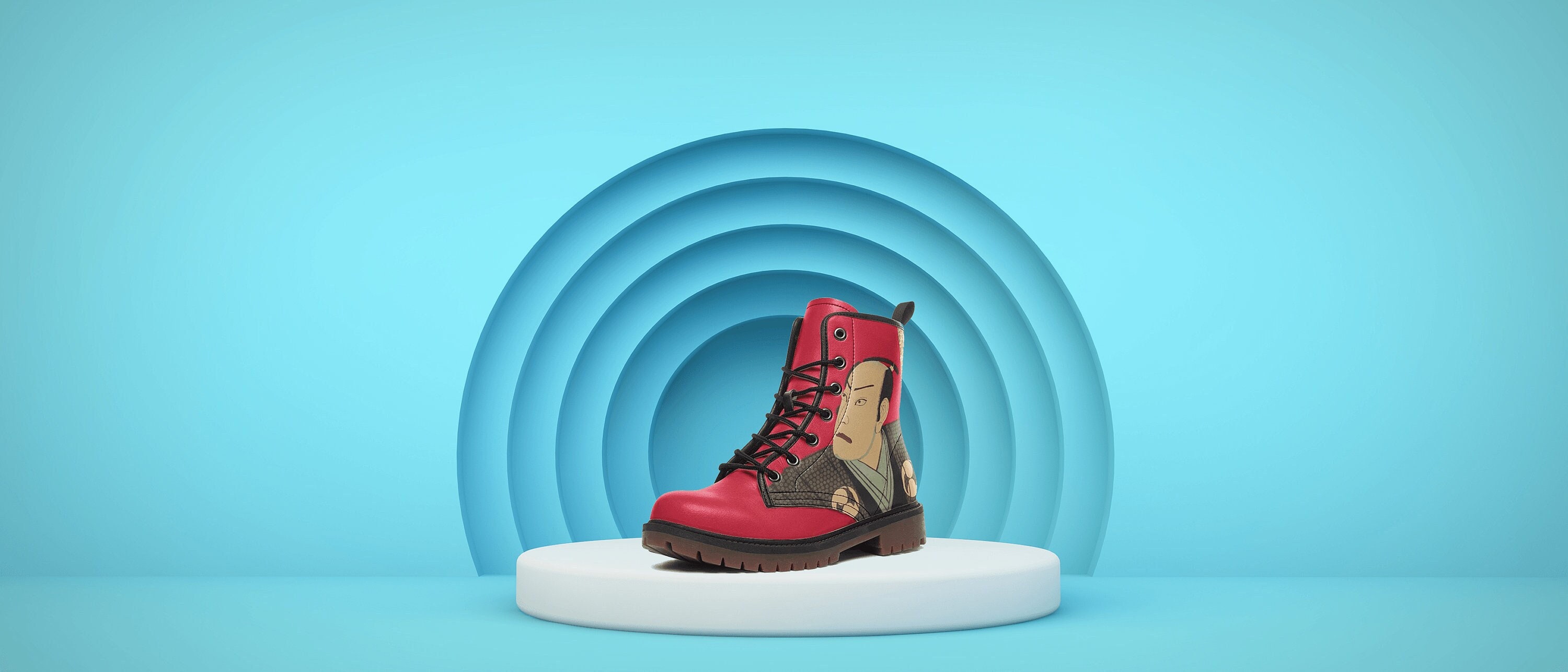 Vegan Leather Y2k Ukiyo-e Combat Boots for Men and Women