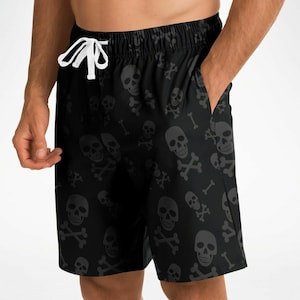 Plus Size Rockabilly Gothic Long Shorts with Skull Print, Men&#39;s Lounge wear