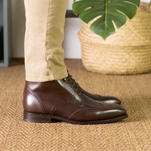 Dark Brown Boxcalf Leather Military Boots, Combat Boots, luxury Handmade Boots