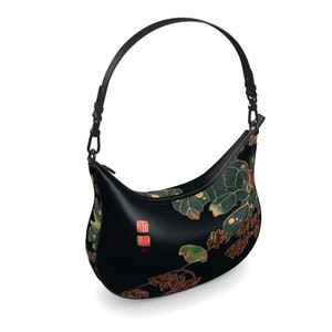 Large Capacity Nappa Leather Curve Hobo Bag - Vintage Japanese art