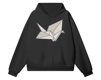 冬ギフト セ Heavyweight 460GSM Hoodie, Oversized Crane Origami トップス