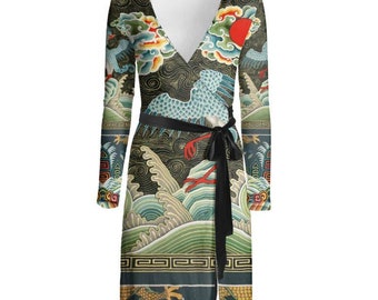 Vintage Chinese Crane Wrap Dress (Museum Collection), Wedding Guest Dress, 30th Gift for her,