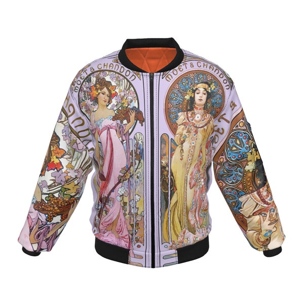 Art Nouveau Bomber Jacket for Men or Women, Alphonse Mucha