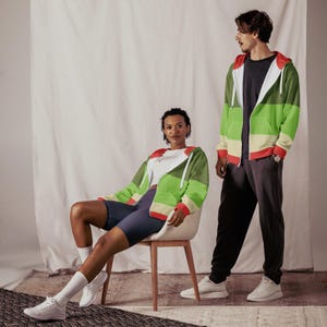 oversized zip hoodie in colour block Green, Lime, Cherry and Cream