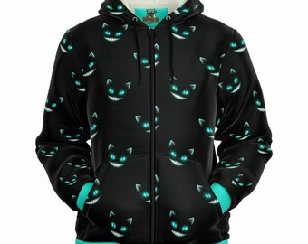 Sudadera con capucha y cremallera Cheshire Cat Microfleece (patrón más pequeño)