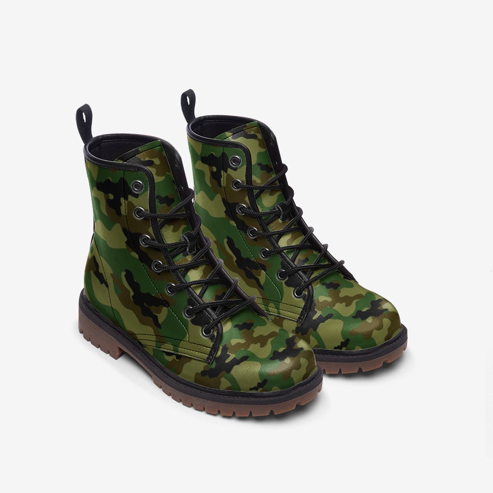 Vegan Leather Combat Boots, Y2k Camo Boots, Festival Boots, Lace