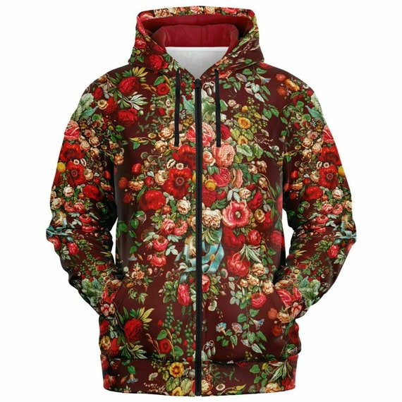 Zip-up Hoodie - Art Nouveau Roses, Floral Hoodie for Men or Women