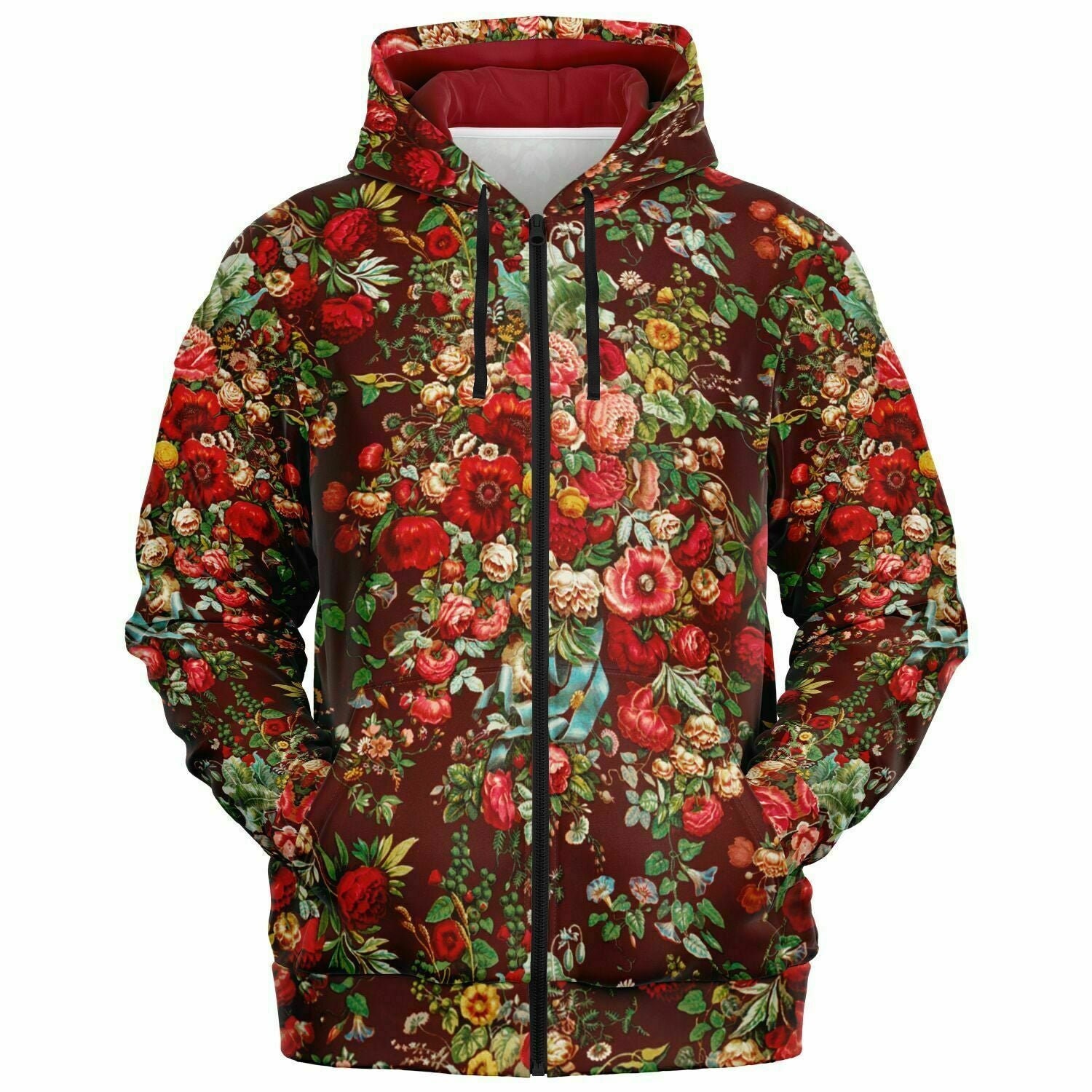 Zip-up Hoodie - Art Nouveau Roses, Floral Hoodie for Men or Women