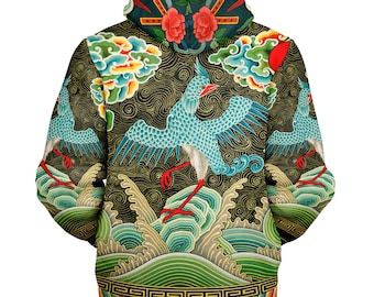 Harajuku Micro-Fleece Zip-Up Hoodie, Art Nouveau Warm Hoodie