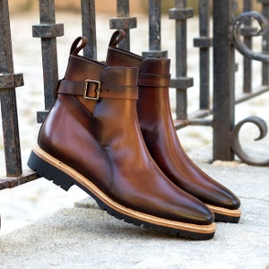 Handmade luxury leather boots, Cognac Coloured Jodhpur Leather,  Goodyear Welted Boots, brown leather boots, ankle boots, plus sizes