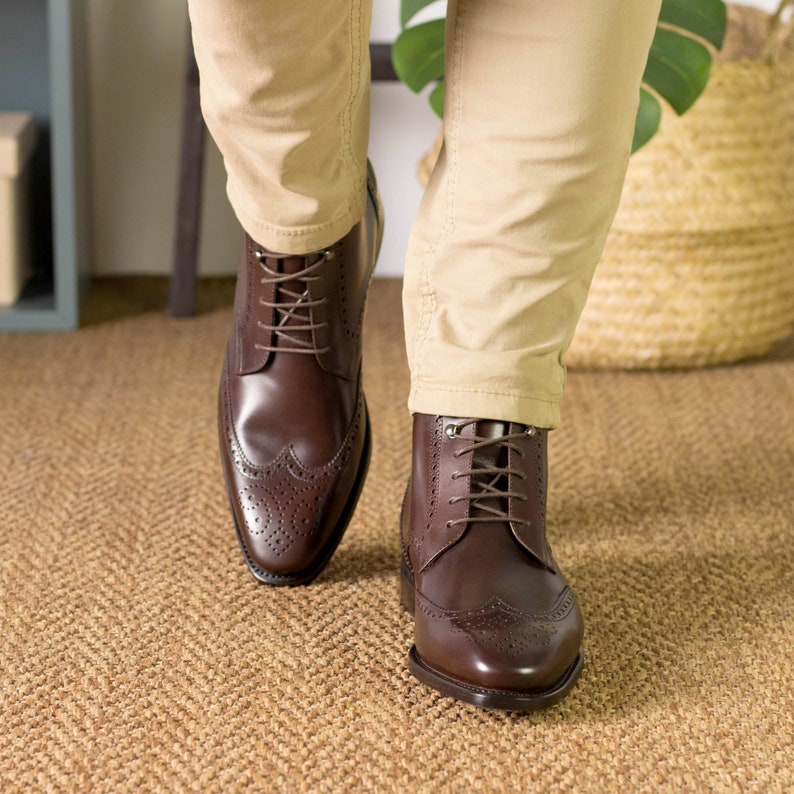 Dark Brown Boxcalf Leather Military Boots, Combat Boots, luxury Handmade Boots