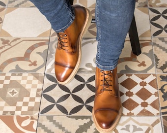 Handmade Goodyear Welted Brown Leather Dress Boots with Crepe Sole, Perfect as Men's Wedding Boots