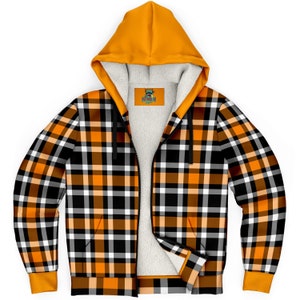 Microfleece Plus Sized Plaid Hoodie - Tartan Microfleece Hoodie, Warm Winter Hoodie