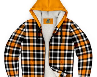 Microfleece Plus Sized Plaid Hoodie - Tartan Microfleece Hoodie, Warm Winter Hoodie