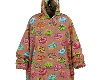 Lounge Wear Reversible Snug Giant Sized Hoodie: Donut and Beer