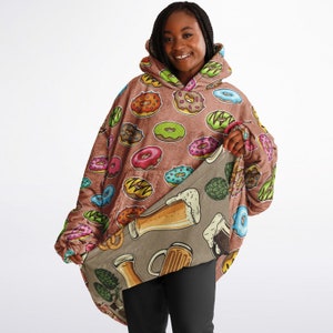Lounge Wear Reversible Snug Giant sized Hoodie: Donut and Beer