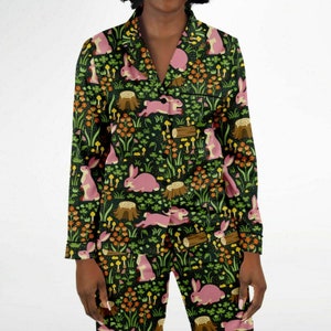 Cottage Core Satin Pajamas - Women&#39;s PJs, Pyjamas Lounge Wear and Night Wear