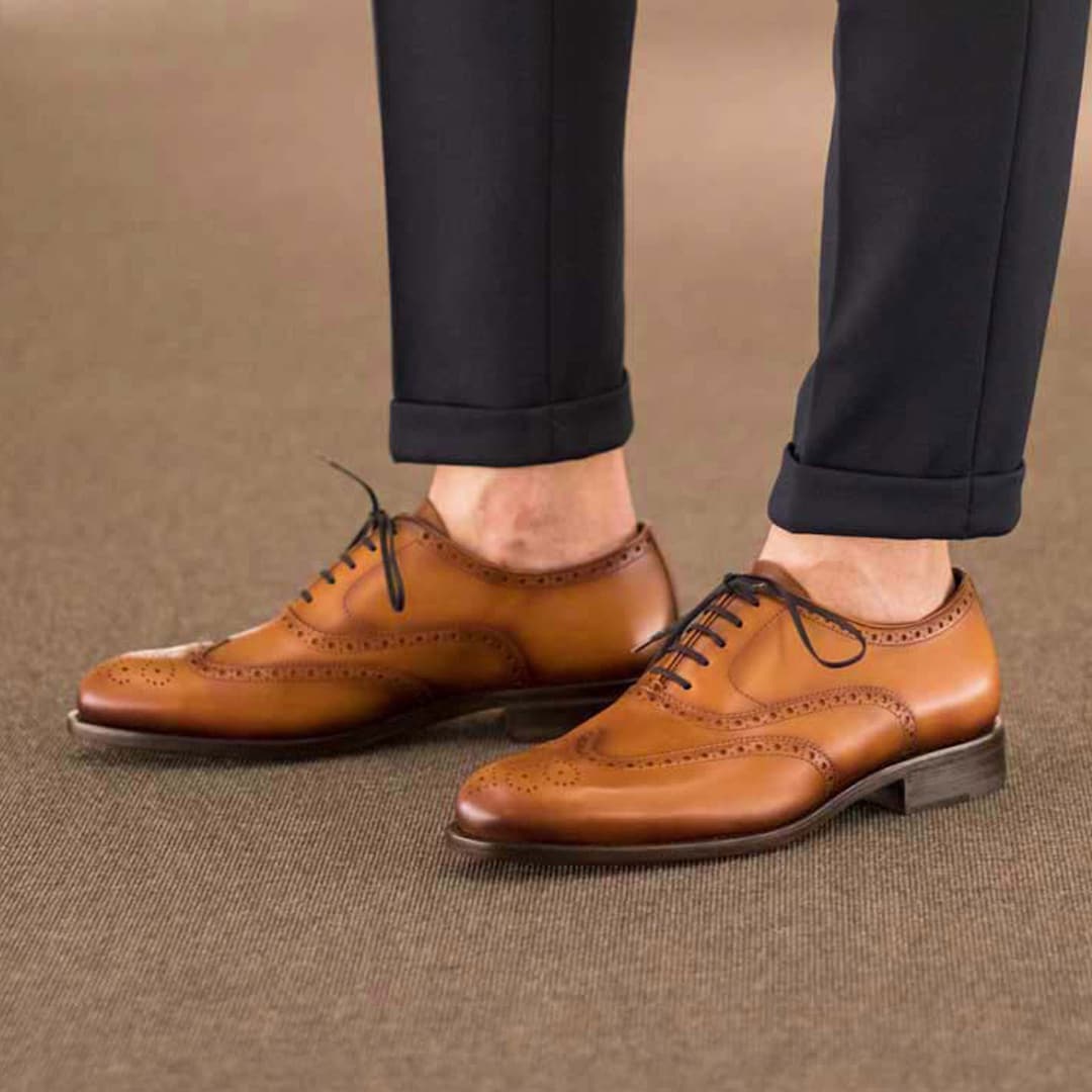 Hand-made Premium Luxury Shoes, Full Brogue in Toffee Coloured