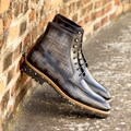Handmade Designer Moc Toe Boots, Goodyear Welt Boots, ankle boots, wedding shoes for men, grey boots, black boots, rubber sole