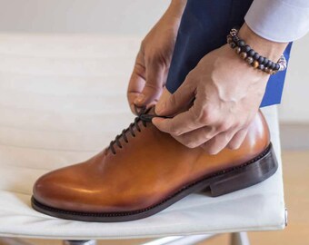 Brown Leather Goodyear Welted Handmade Men's Shoes, Plus Sizes