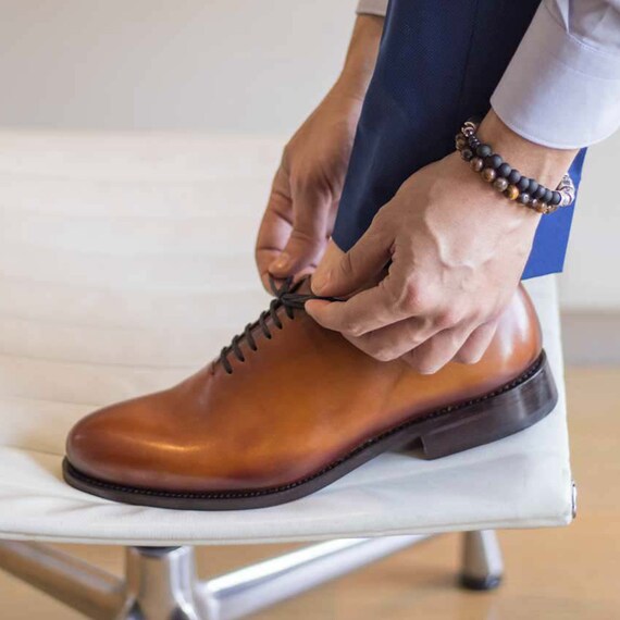 Brown Leather Goodyear Welted Handmade Men's Shoes, Plus Sizes