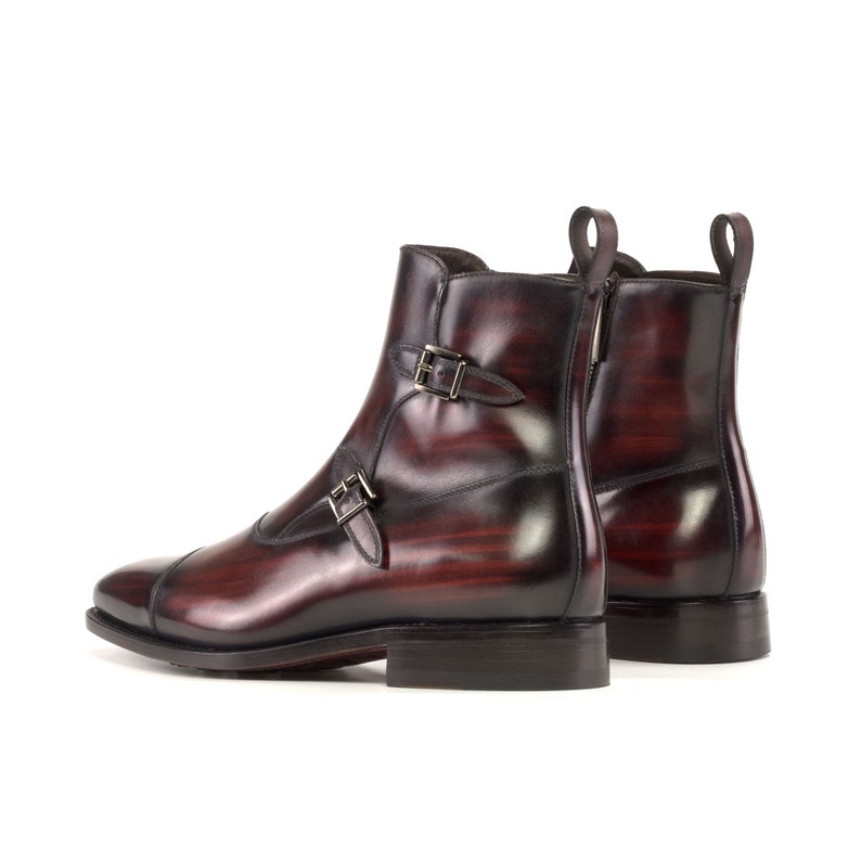 Up to Size Us 17! Burgundy Leather Goodyear Welted Boots, Octavian Buckle Boots