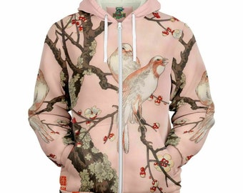 Microfleece Zip Hoodie - Japanese art print winter hoodie for men or women