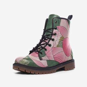 Vegan Combat boots, Y2K Floral Boots, Japanese Floral Vegan Leather Boots, Women&#39;s Combat boots, Combat boots for men