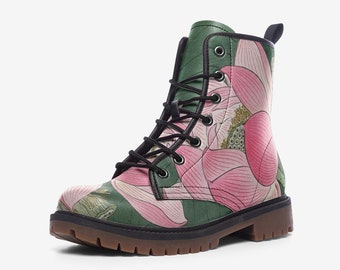 Vegan Combat boots, Y2K Floral Boots, Japanese Floral Vegan Leather Boots, Women's Combat boots, Combat boots for men