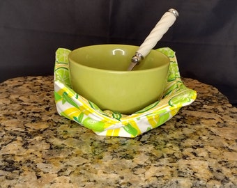 Fresh limes summer themed Microwavable Reversible Reusable Bowl Cozies-Soup bowl cozies-Ice cream bowl -Eco friendly cozy - Gift under 20