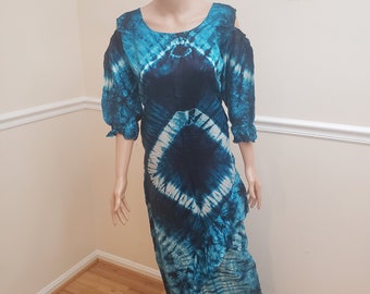 African ADIRE Silk Dress, Cold Shoulder, Summer Dress, Ruffle Dress, Silk Dress, Pocket Dress, Tie Dye Dress