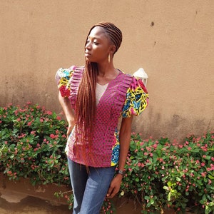 African Print Blouse With Belt; Ankara Blouse; Spring Blouse; Summer Blouse; African Women fashion
