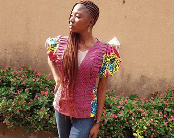 African Print Blouse With Belt; Ankara Blouse; Spring Blouse; Summer Blouse; African Women fashion