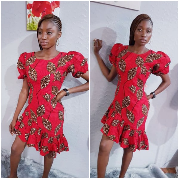 African Print Assymetrical Ruffled Midi Dress, African Ankara Dress, African Print Dress, Ankara Dress, African Clothing for Women