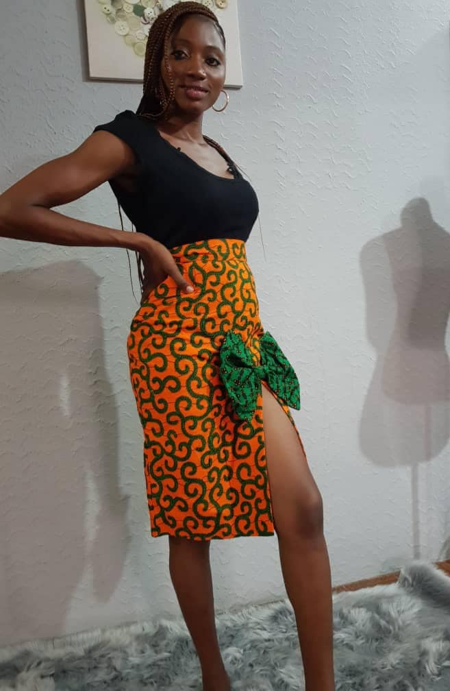 African Print Front Slit Bow Midi Skirt Ankara Skirt Spring Skirt Summer Skirt African Fashion Etsy