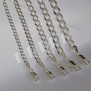 Sterling Silver Chain, Curb Chain 925 Stamped Silver, Made in Italy, Curb Necklace, Men&#39;s Chain, Women&#39;s Chain, 3mm, 4mm, 5mm, 6mm, 7mm