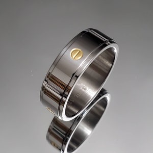Bague en acier inoxydable, bague pour hommes, bague en or et argent, tête plate biseautée, cadeau pour lui, acier inoxydable - 316L