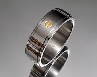 Stainless Steel Ring, Men's Band, Gold Silver Ring, Flat Head Beveled Design, Gift for him, Stainless Steel - 316L