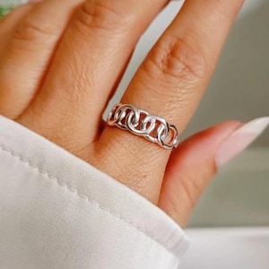 Sterling Silver Chain Link Ring, Simple Chain Ring, Thumb Ring, Stacking Ring, Women&#39;s Chain Ring, Band for Women Unisex Ring