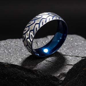 Blue Tire Tread Ring: Stainless Steel Car Enthusiast Jewelry